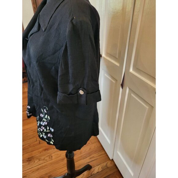 Vintage 90s/Y2K Black Floral Embroidered Button Up Shirt 16 Whimsygoth Cottage - Picture 7 of 8